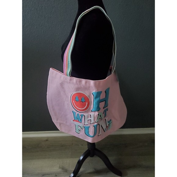 New With Tags Pink Colorful Canvas Tote Bag Jadelynn Brooke OH What Fun Holiday - Picture 3 of 10